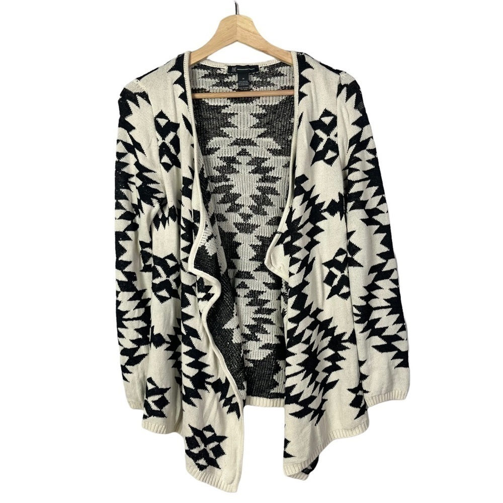 INC International Concepts White & Black Geometric Printed Knit Cardigan M